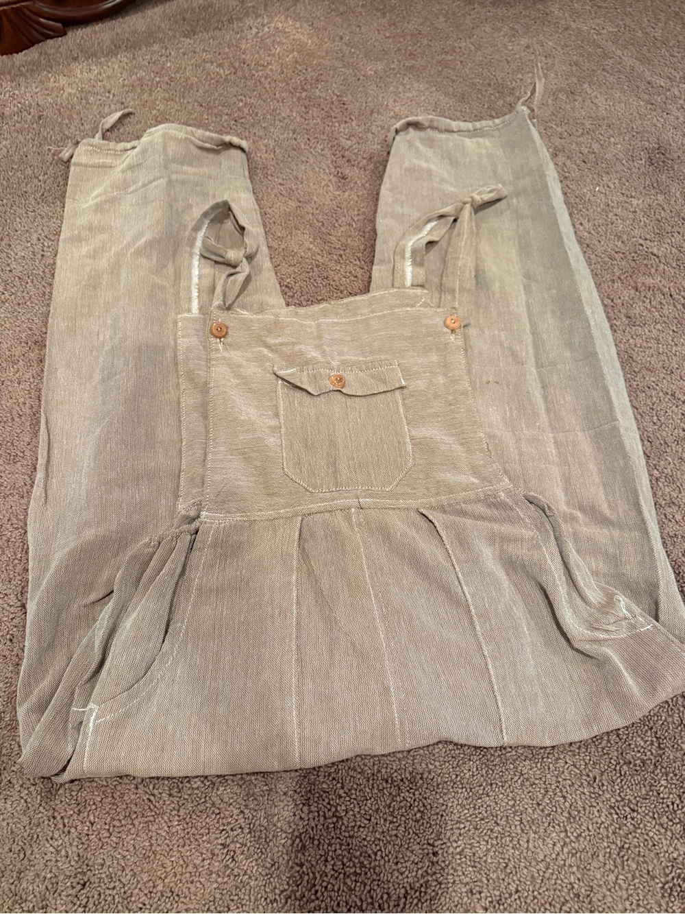 Women’s Taupe Linen-Blend Overalls Jeans with Front Pocket
